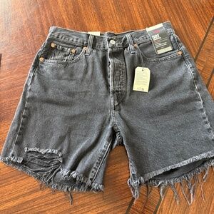 Levi’s Premium 501 High Rise Women’s Distressed Raw Hem Shorts Black 29